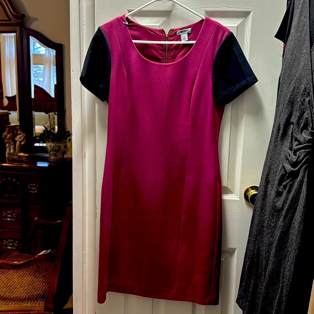 DKNY color block dress with gold zipper